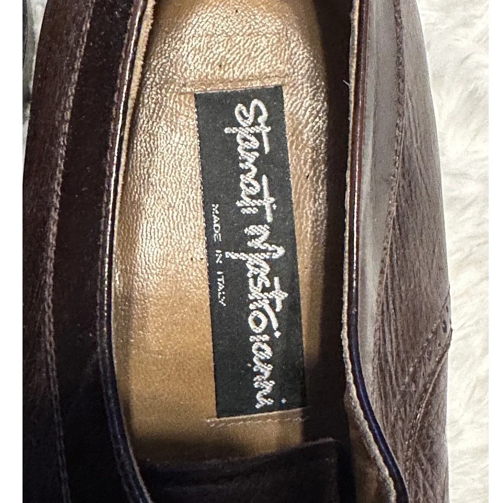 STAMATI MASTROIOANNI Brown Leather Cap Toe Oxford Dress Shoes Mens